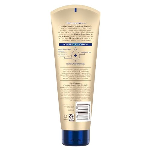 Vaseline Radiant X Firm & Restore with Pro-Retinol,Niacinamide & Coconut Oil,Nourishing Body Lotion 8 oz,(Pack of 2)