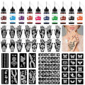 Temporary Tattoo Kit - 10 Colors Ink, 86 Stencils & Gloves