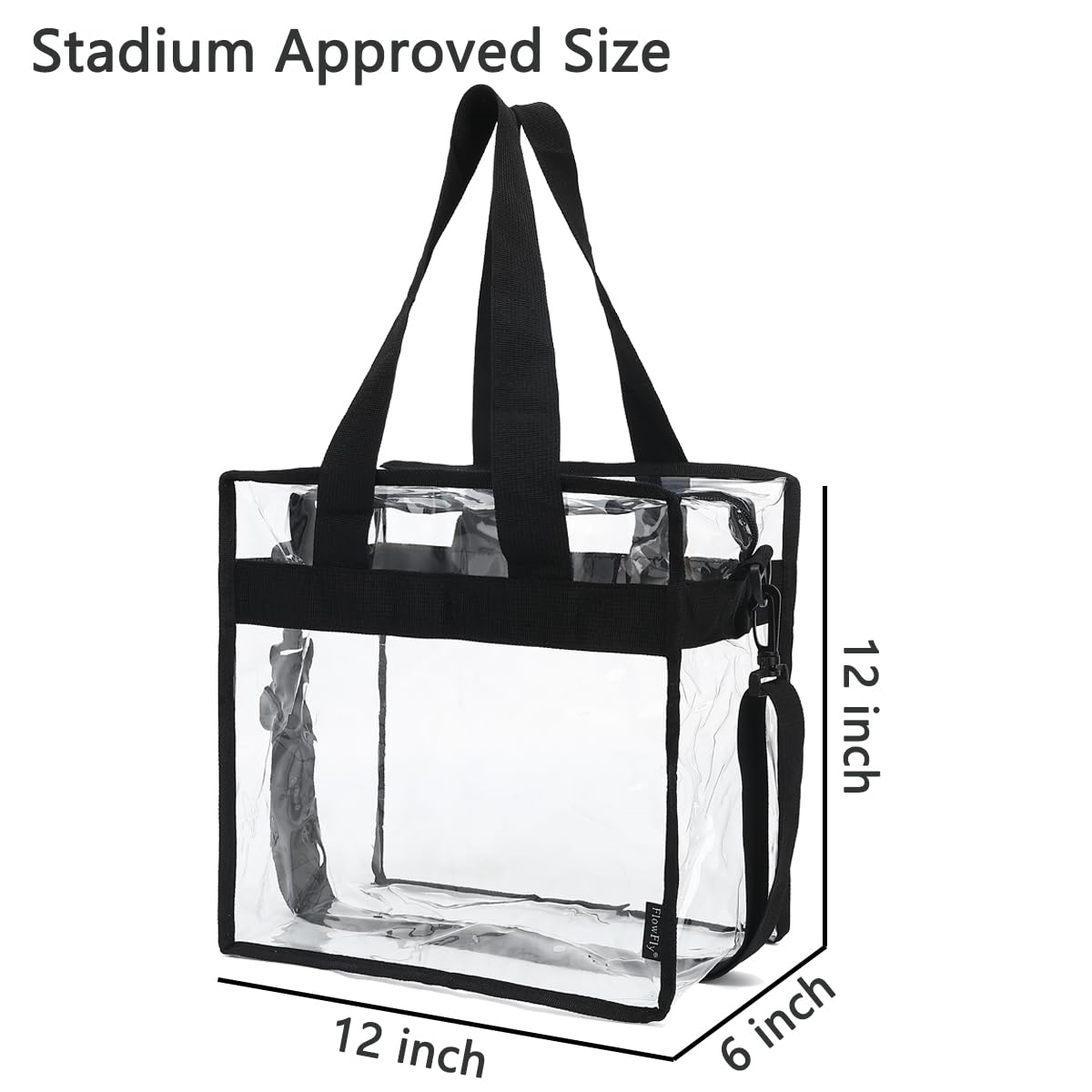 Flowfly Clear Bag Stadium Approved, Clear Beach Lunch Bag for Work Sports Festival - 2 Handles, Adjustable Strap, Zipper Closure, Clear