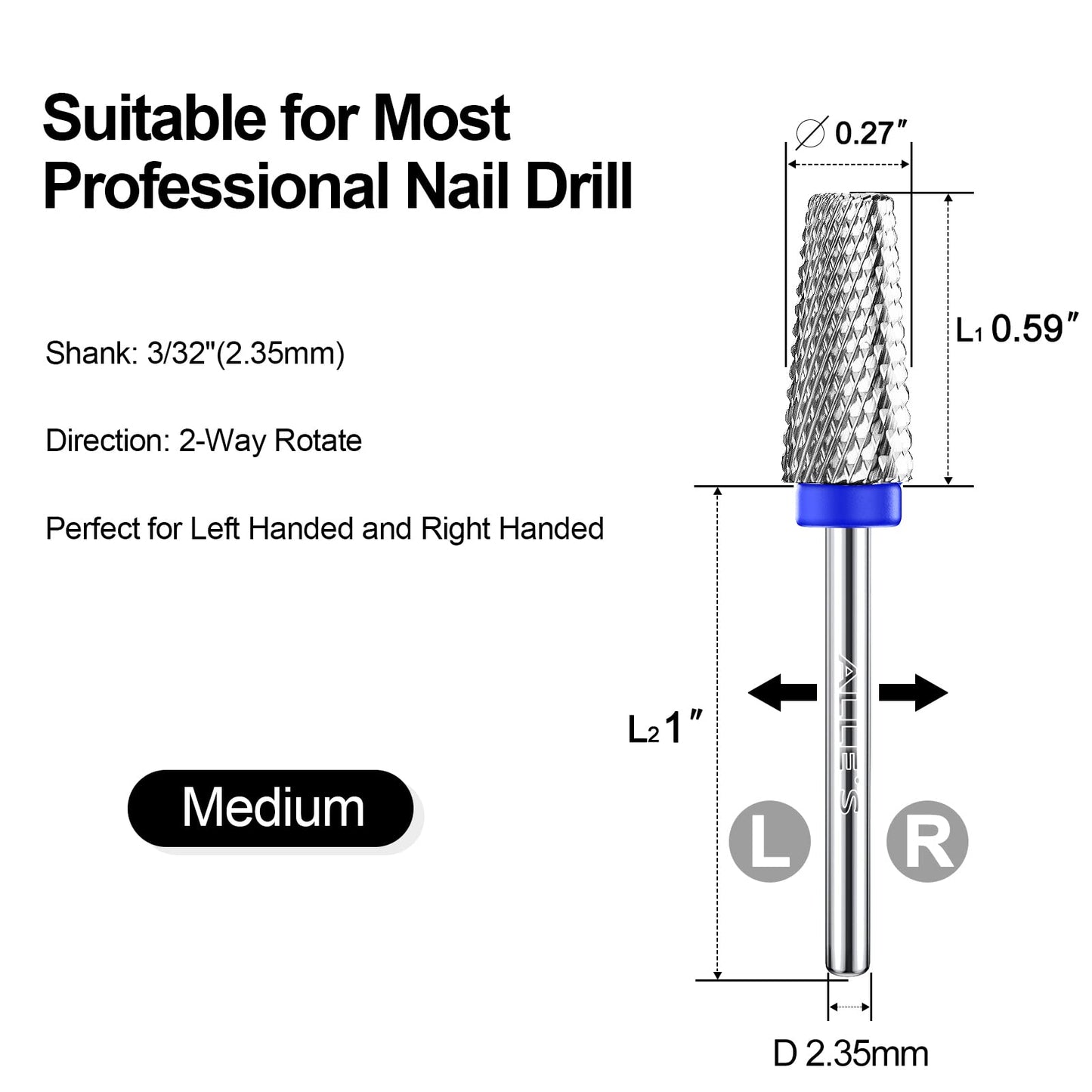 Tungsten Nail Drill Bits 5 in 1 Carbide Nail Drill Bits for Acrylic Hard Gel Cuticle Remove 3/32'' Universal Bits for Efile Nail Drill Machine Manicure Pedicure Salon (Silver Medium Cross Cut)