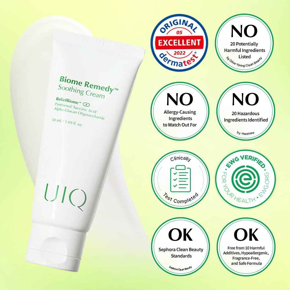 UIQ Biome Remedy Soothing Cream, Instant Soothing, Nourishing, Hydrating, Panthenol, Non Comedogenic, Hydrating daily facial moisturizer, Korean skincare 1.69 fl. oz. (50ml)