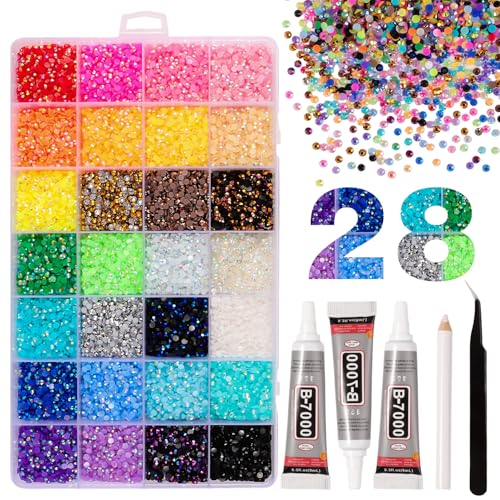 28 Colors 3mm Resin Rhinestones Bedazzling Kit with B7000 Glue