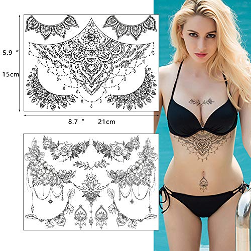Waterproof Temporary Chest Tattoos for Women - 8 Sheets