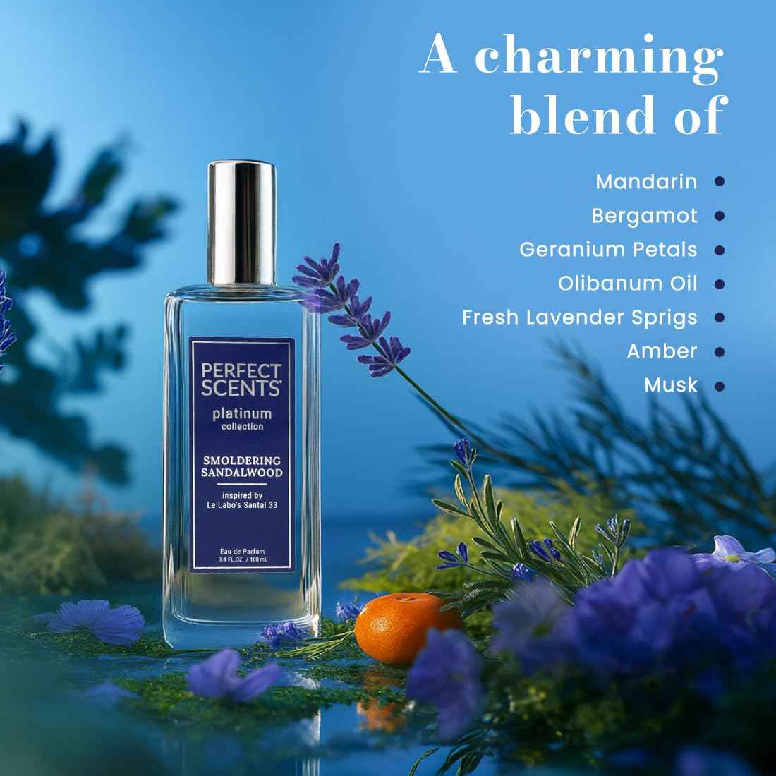 Perfect Scents Fragrances | Inspired by Le Labo’s Santal 33 | Platinum Collection | Smoldering Sandalwood | Unisex Eau de Parfum | Vegan, Paraben & Phthalate Free | Never Tested on Animals | 3.4 Fl Oz