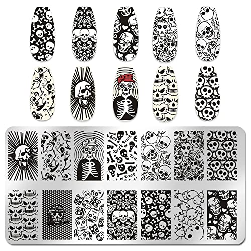 WOKOTO 6Pcs Holloween Nail Stamping Plates For Nails Snakes Skulls Witch Pumpkin Spider Nail Art Diy Stamp Plates Kit For Women Nail Art Plates Nail Designs Stamp Plates Nail Stamping Kit Tools