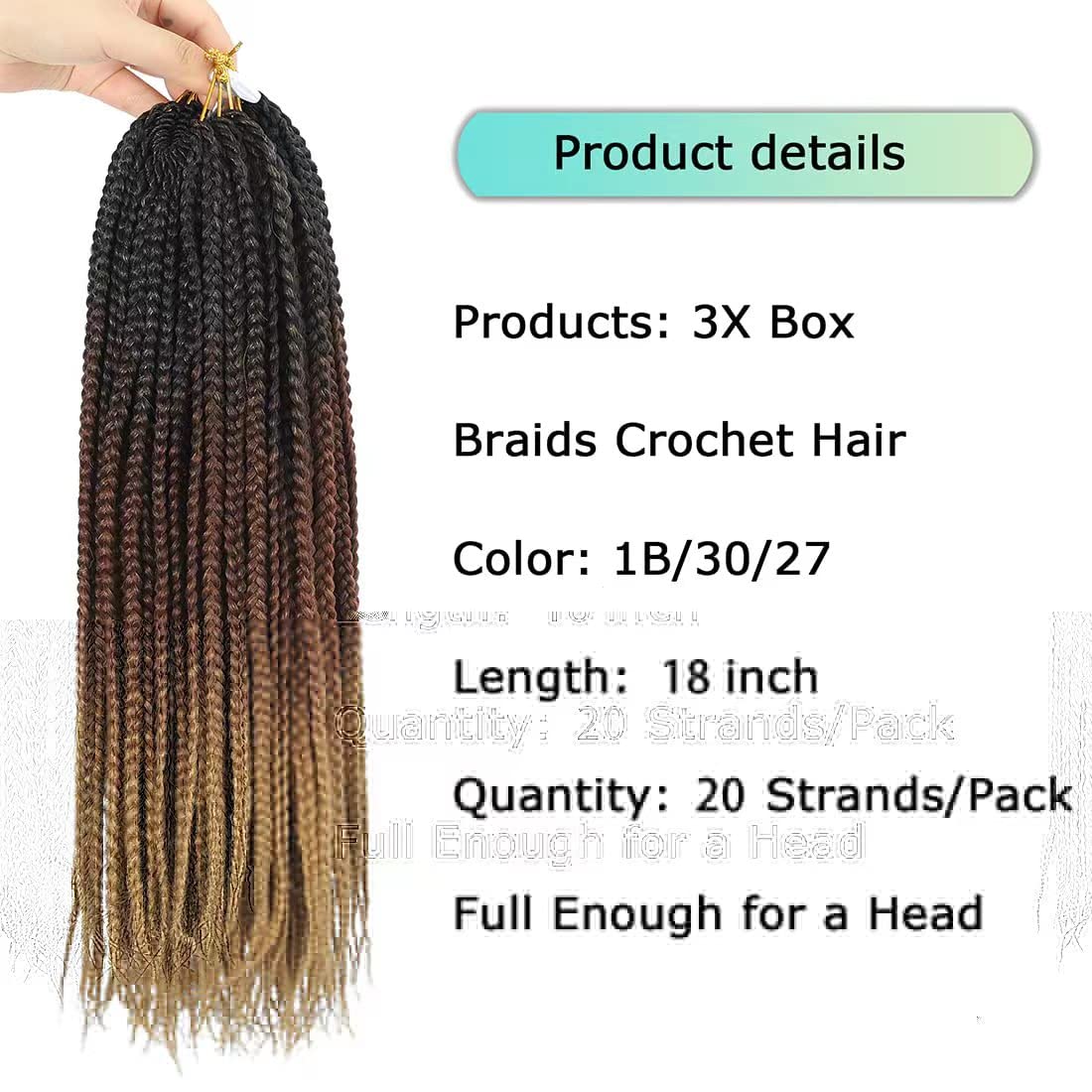 Crochet Box Braids Hair pre looped Goddess Box Braids Crochet Braiding Hair 7 Packs Crochet Box Braids 3x Box Braids Crochet Hair (18 inch, 1B/30/27)