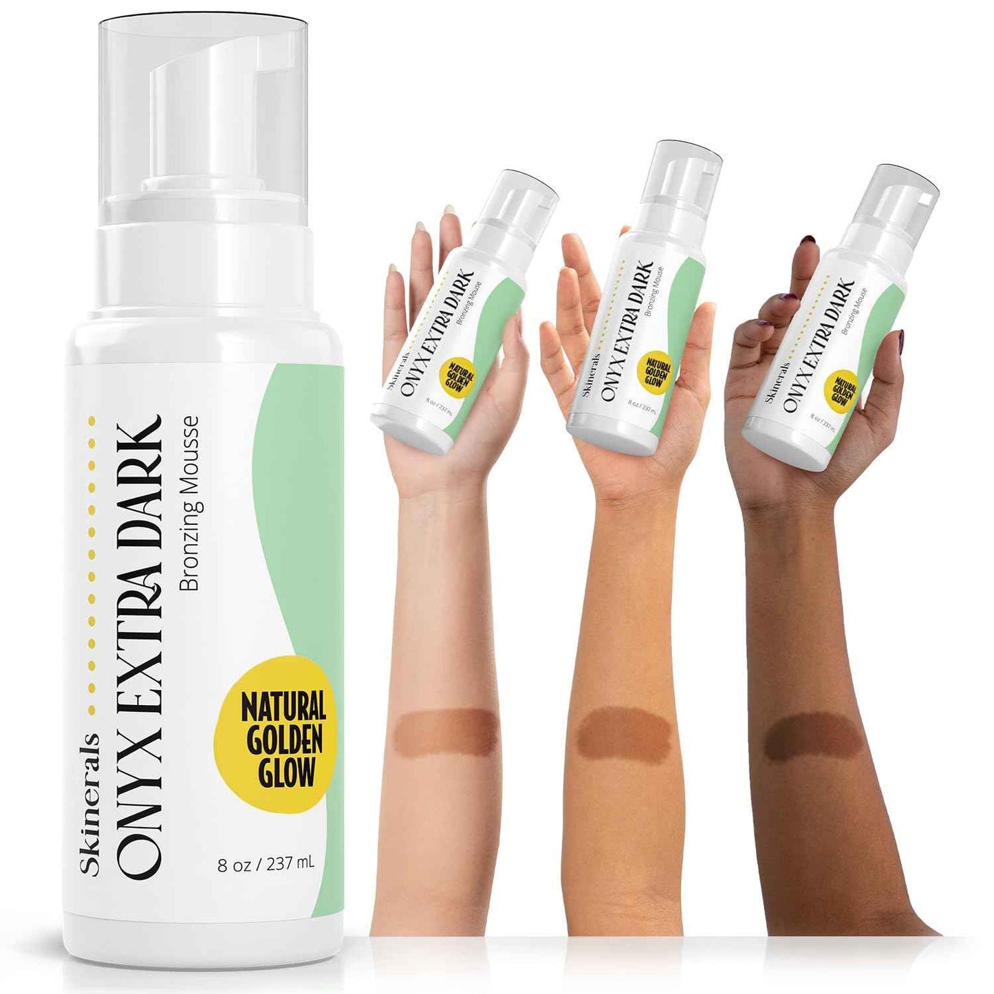 Skinerals Extra Dark Self Tanner Mousse, Organic Sunless Tanning Foam for Face & Body, Ultra Dark, Streak-Free, Quick-Drying, Long-Lasting Natural Looking Fake Tan, 8 oz, Onyx