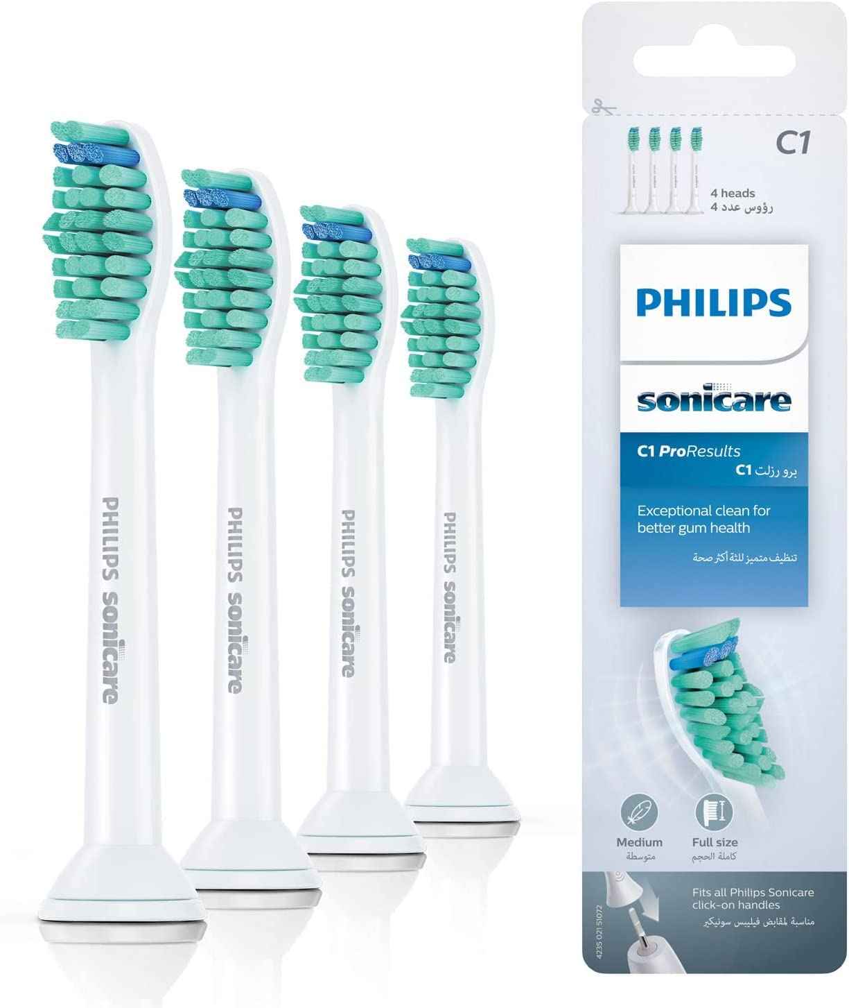 Philips Genuine Sonicare Pro Results Brush Heads, White, Pack of 4 - HX6014/07