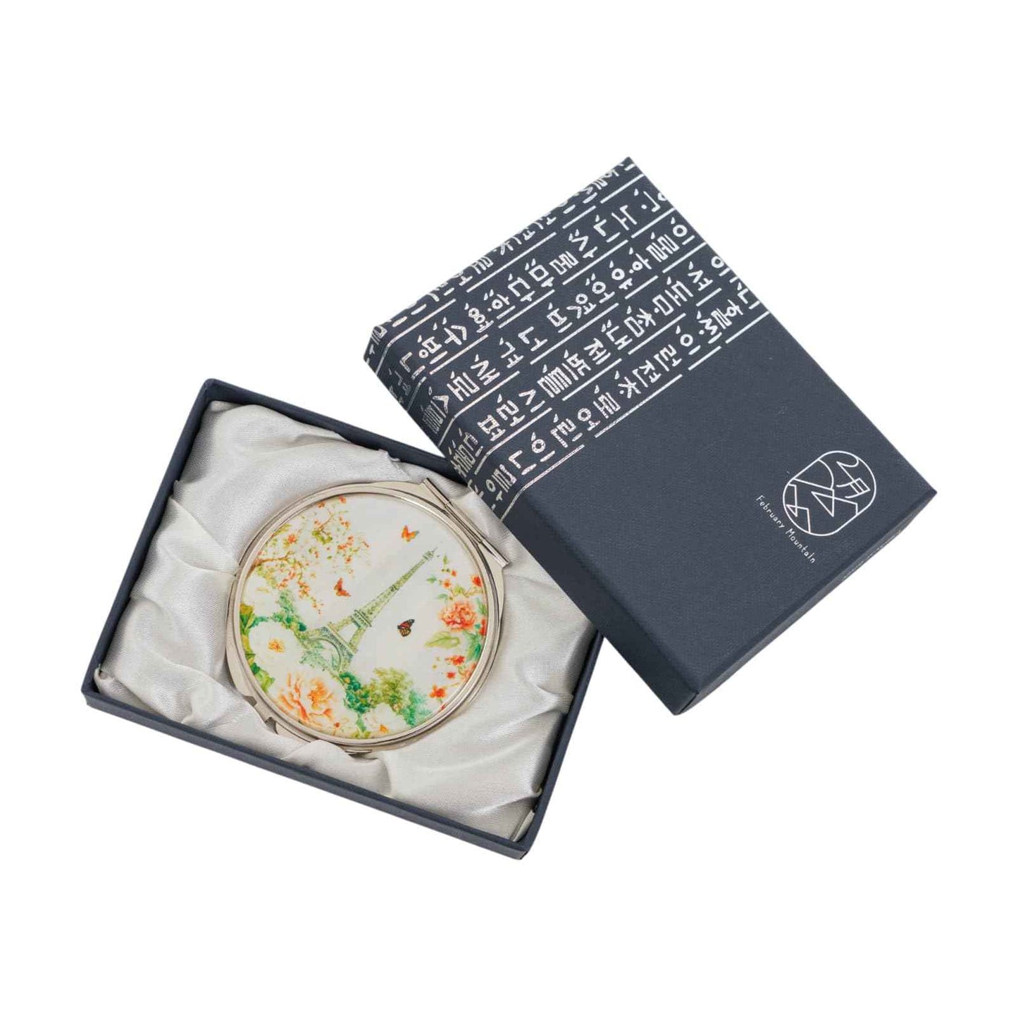 February Mountain Mother of Pearl Compact Mirror – Dual Magnification Gift for Women, Mom, Sister – Birthday or Christmas Idea (1, Paris in Bloom)
