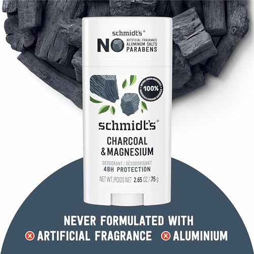 Schmidt's Aluminum-Free Vegan Deodorant Charcoal & Magnesium with 48 Hour Odor Protection, 2 Count for Women and Men, Natural Ingredients, Cruelty-Free, 2.65 oz, Pack of 2