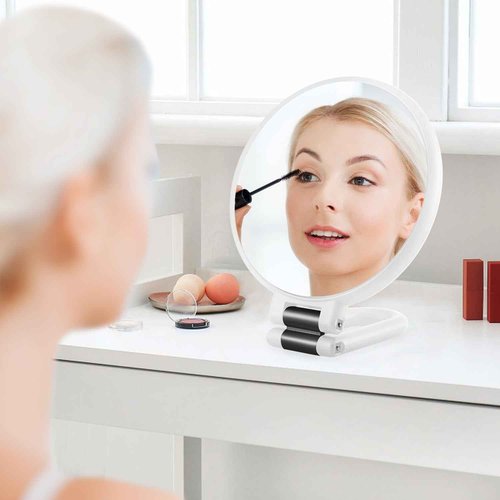 ALHAKIN 30X Magnifying Mirror, Travel Hand Mirrors with Handle, Double Sided Handheld Mirror with 30X/1X Magnification & Foldable Handle, Portable Small Makeup Mirror for Desk, White
