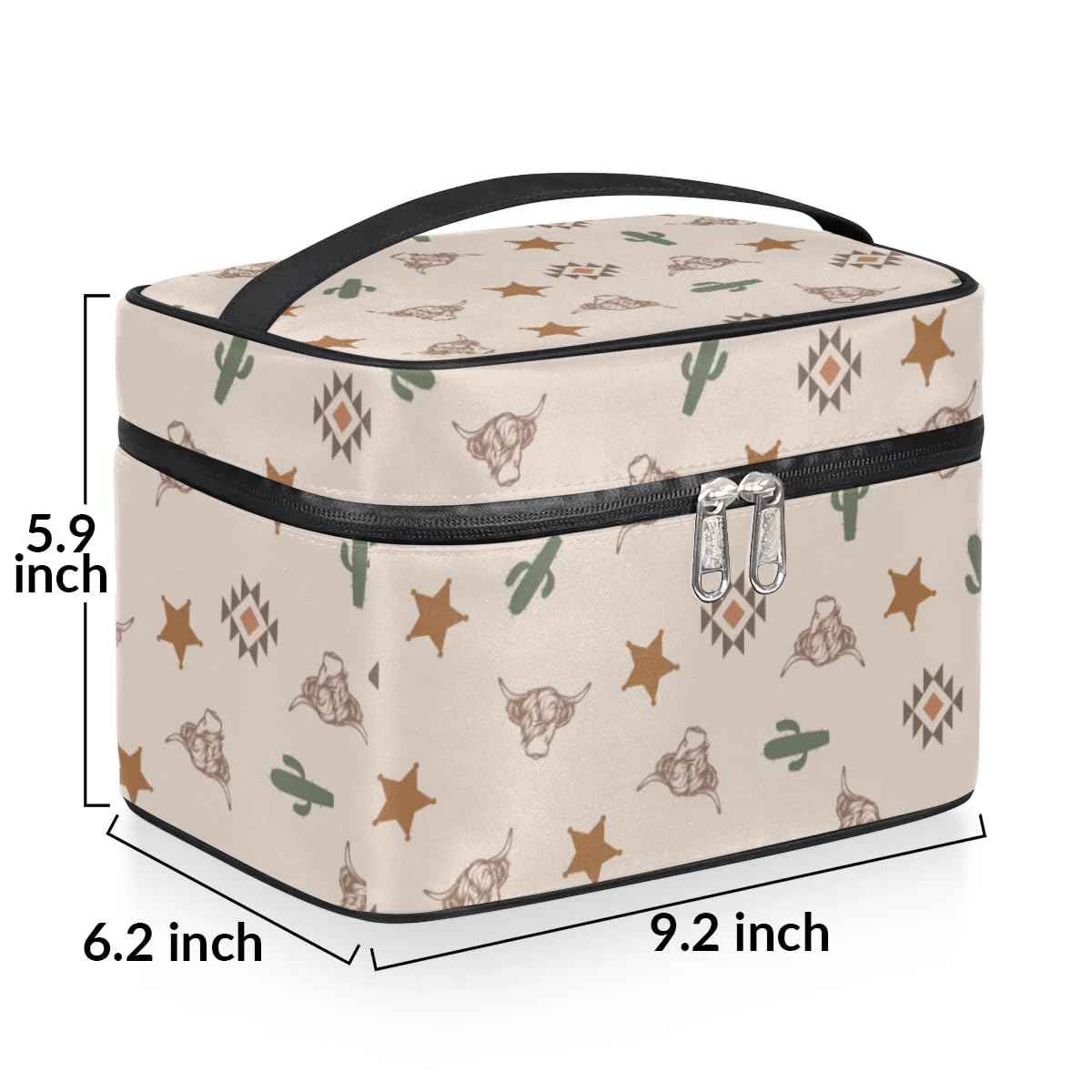 OMFUNS Highland Cow Makeup Bag, Western Cactus Travel Cosmetic Bag for Women Girls Large Capacity Make Up Case Cosmetic Organizer Toiletry Bag Zipper Pouch