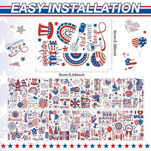 Lincia 120 Pcs 4th of July Tattoos American Flag Temporary Tattoos Fourth of July Patriotic Party Supplies Red White and Blue Stickers Labor Day Makeup Accessories for USA Favors, 24 Designs