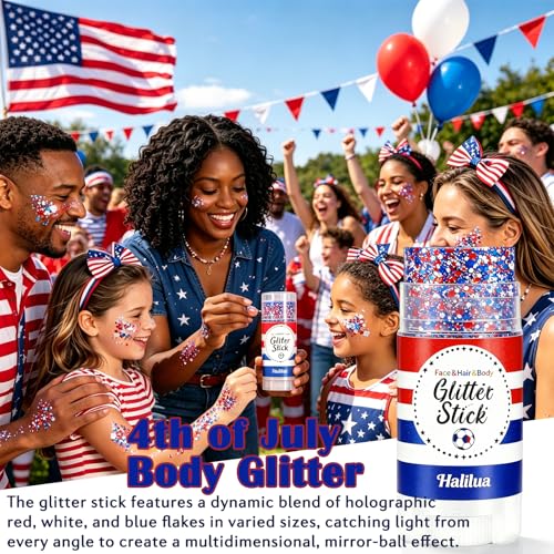 Red White Blue Body Glitter Stick - Waterproof 4th of July