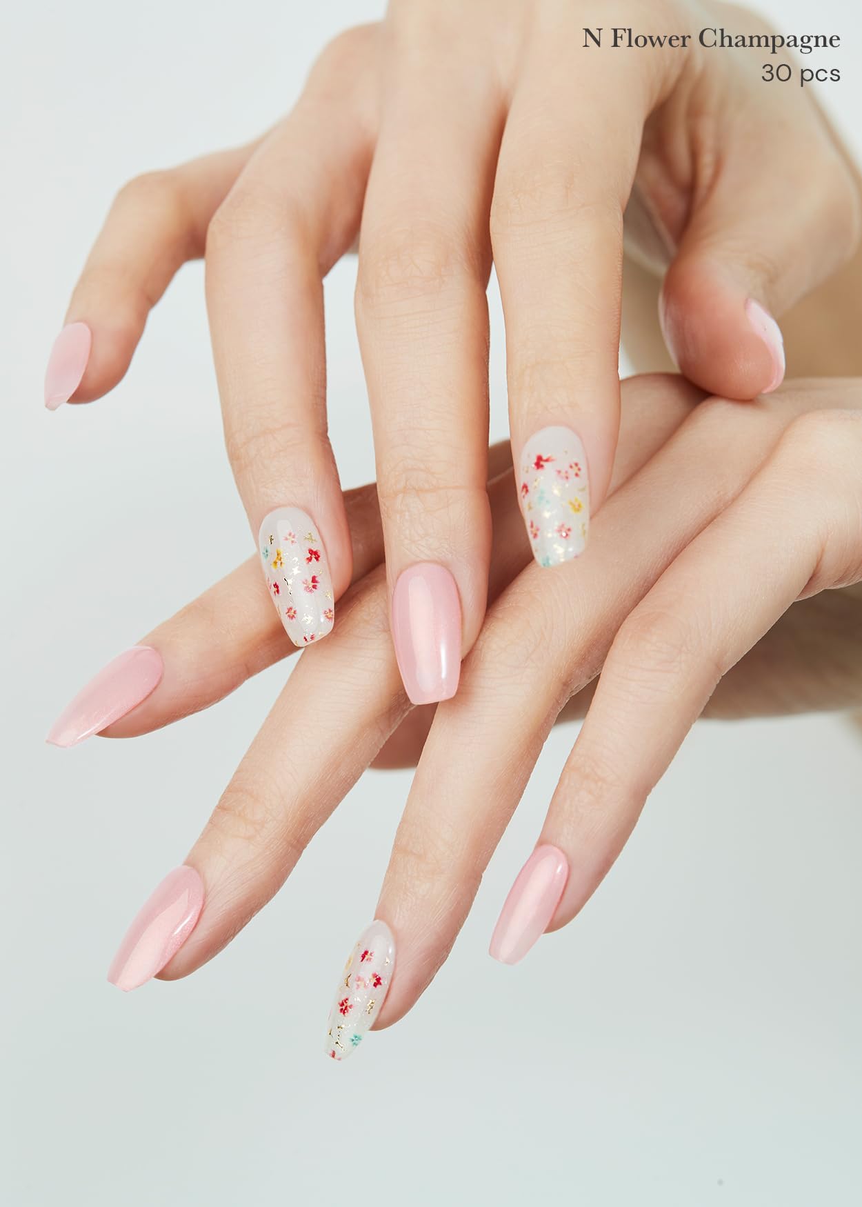 ohora Semi Cured Gel Nail Strips (N Flower Champagne) - Works with Any Nail Lamps, Salon-Quality, Long Lasting, Easy to Apply & Remove - Includes 2 Prep Pads, Nail File & Wooden Stick