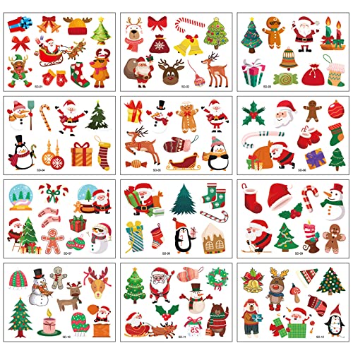 Christmas Temporary Tattoos for Kids, 24 Sheets Waterproof