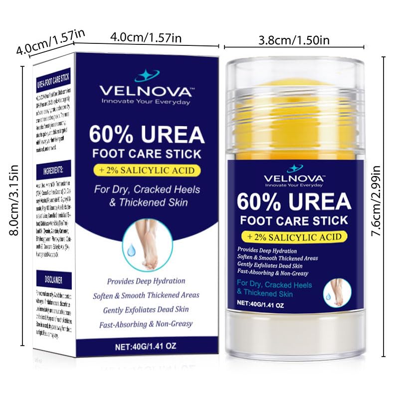 Velnova 60% Urea Foot Care Stick with 2% Salicylic Acid – Callus Remover & Intensive Moisturizer, 1.41 oz