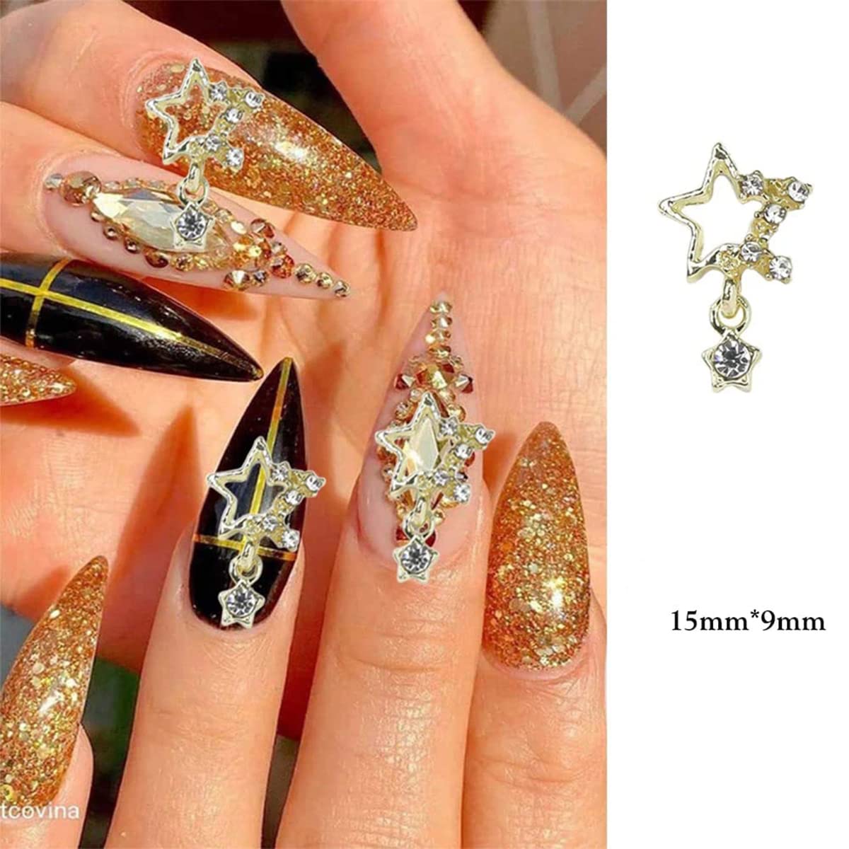 16 Pcs Shiny Star Nail Charms Rhinestones 3D Alloy Star Charms for Nails Gold Silver Nail Jewelry Acrylic Nails Design Star Shape Nail Gems Crystal Nail Art Rhinestones Accessories DIY Craft Supplies