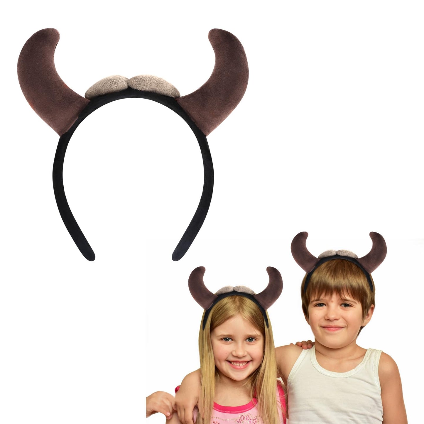 GAFATORY Bull Headband Horns Headband for Custome Cute Headband of Ox Hairband for Halloween Christmas Gifts Funny Headband Animal Ears Headband for Fun Animal Accessories Brown Cow Ears