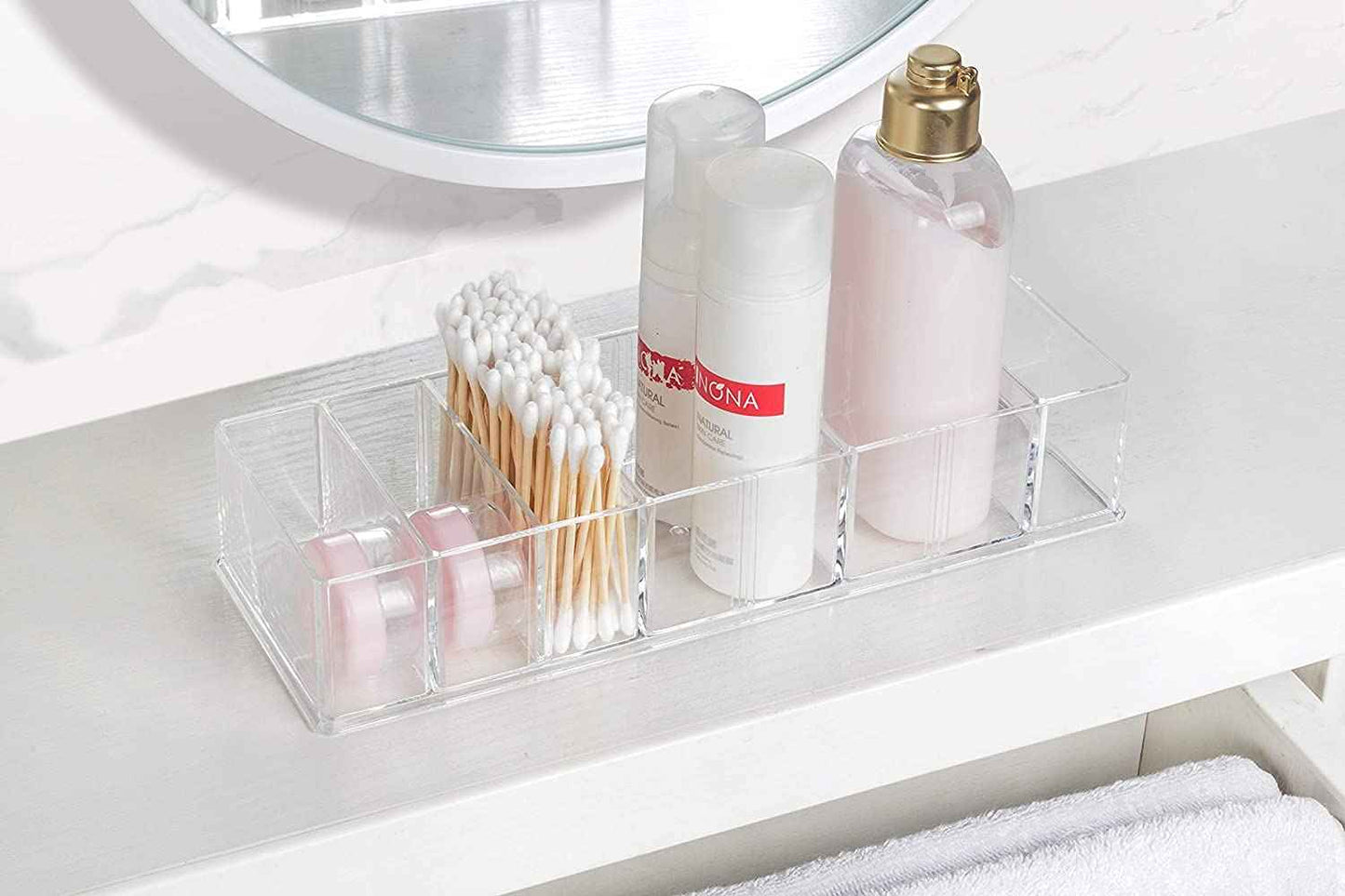 Seitop 2 Pack Detachable Makeup Organizer, 8 Compartments Acrylic Cosmetic Storage Jewelry Display Boxes, Clear Drawer Organizers Case for Dresser Vanity Bathroom Kitchen
