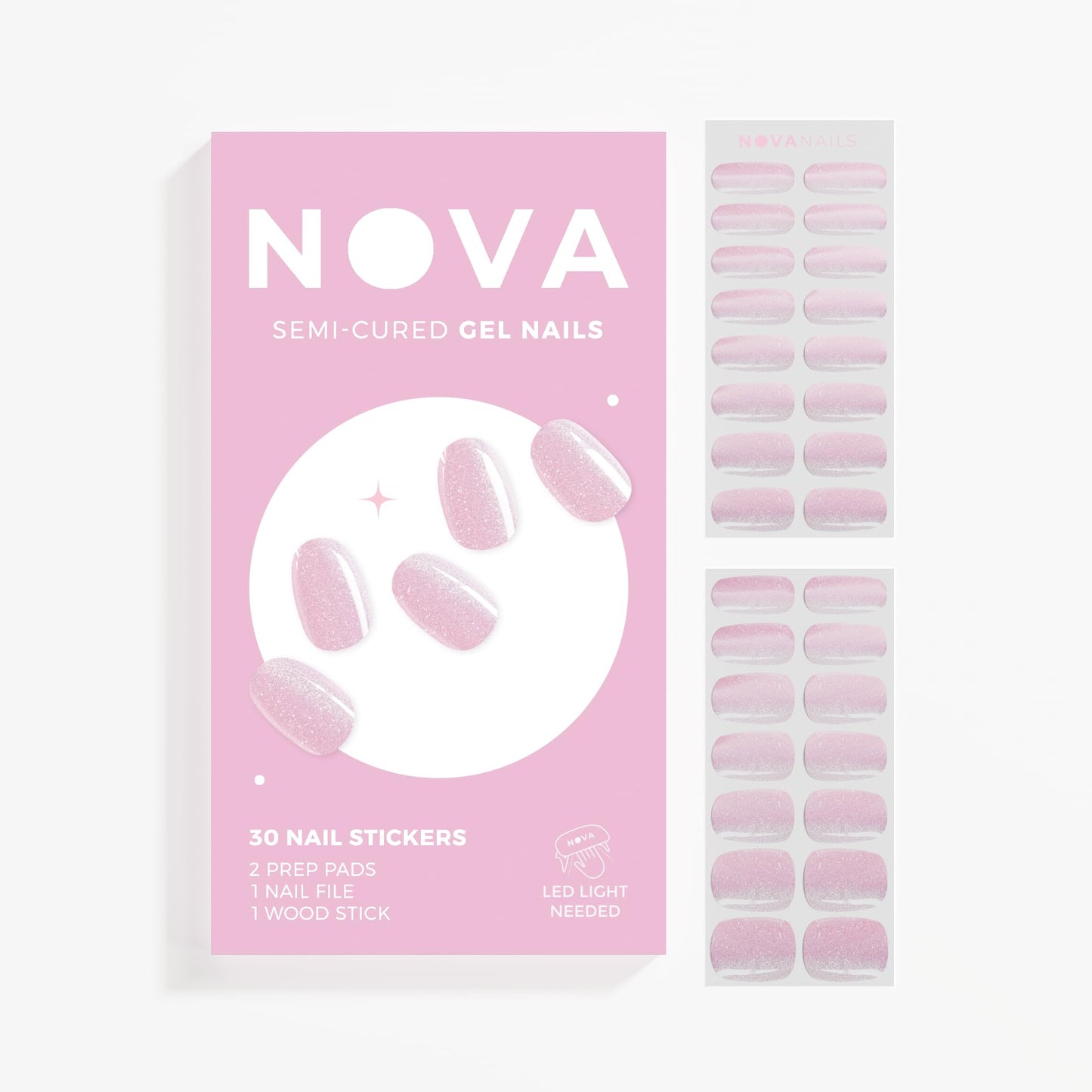 NOVA, Female Founded, Semi Cured Gel Nail Strips (Ever After) - The 10 Minute Manicure. Salon-Quality, Works with Any Nail Lamp, Easy to Apply & Remove - Incl. Nail File & Wooden Stick (Ever After)