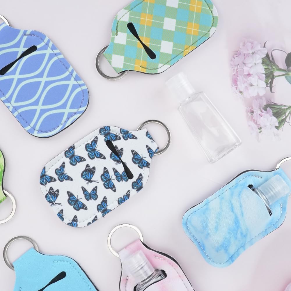 IBEQUEM 83Pcs Hand Sanitizer Holder Set, 40 Pcs Hand Sanitizer Holder Keychains & 40 Reusable Flip Cap Travel Bottles (30ml/1oz), 3 Funnels, For Travel, Vacation, Camping, Picnic, Party, Home, Office