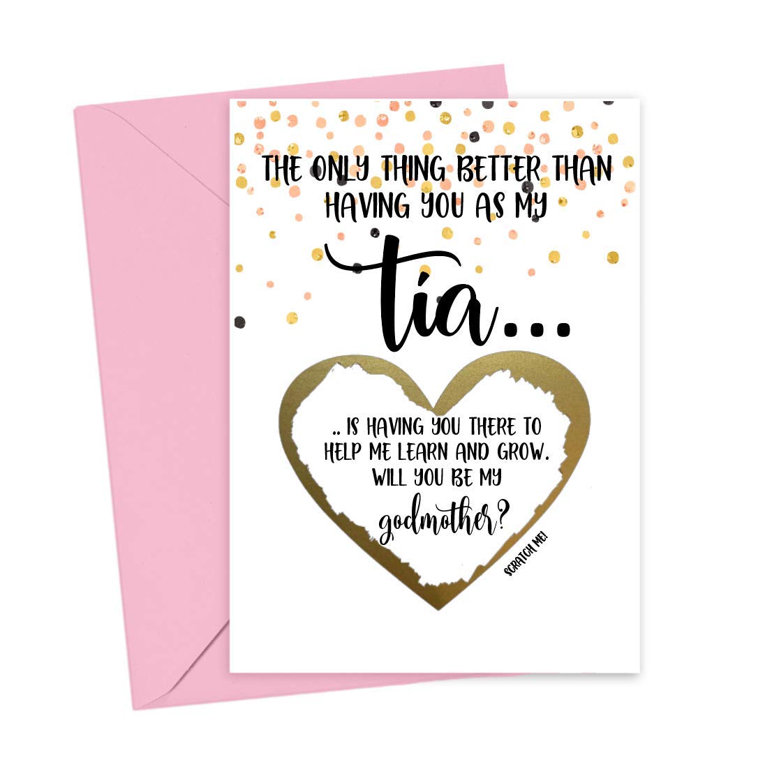 Spanish Will You Be My Godmother Scratch Off Card Proposal for Tia, from Goddaughter or Godson, Scratcher Proposal Card for Tia Promotion to Godmother…(Tia Godmother)