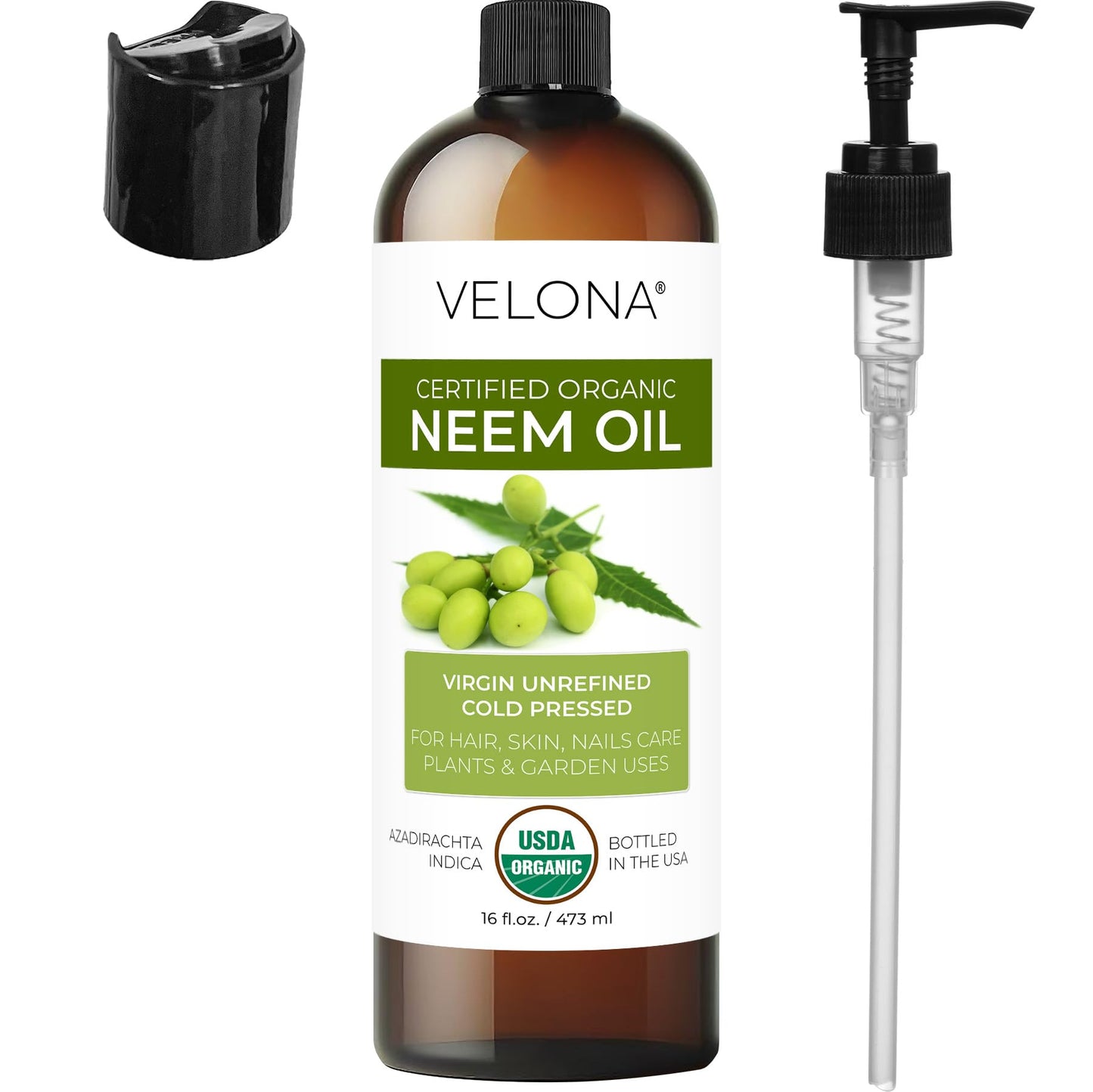 velona Neem Oil USDA Certified Organic - 16 fl oz | 100% Pure and Natural Carrier Oil | Virgin, Unrefined, Cold Pressed | Hair, Body and Skin Care | Use Today - Enjoy Results