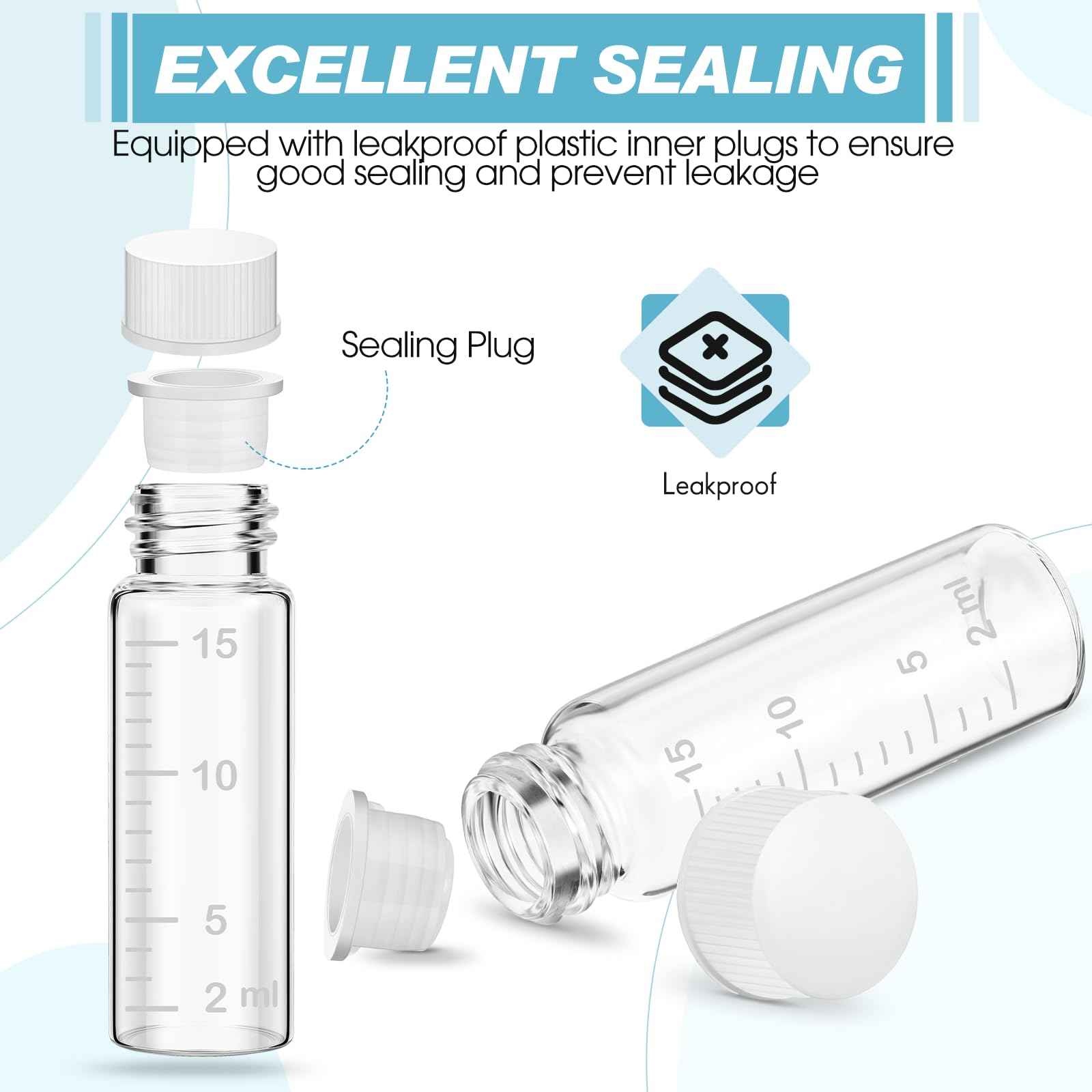 Baderke 4 Pcs Liquid Medicine Travel Container Scale Glass Liquid Containers Small Single Dose Medicine Bottles Dispenser and Leak-proof Plug Travel Essentials Accessories(Clear,15ml)