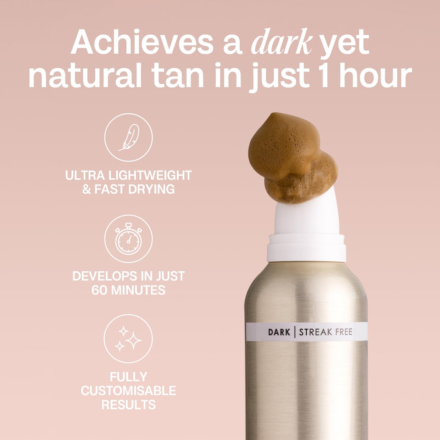 Bali Body 1 Hour Express Self Tan - Dark Shade, Quick Drying Tanning Foam, Streak-Free Customizable Tanner | Suitable for All Skin Types, Vegan, Cruelty Free and Australian Made (225 ml/7.61 fl oz)