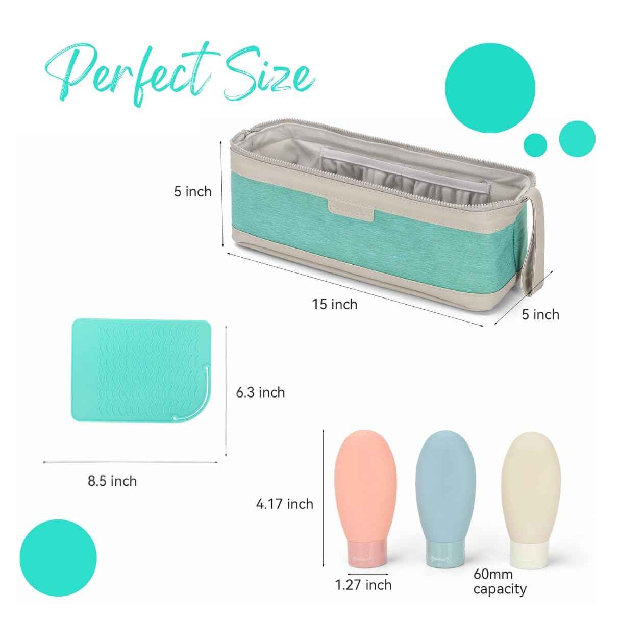 ‍Hair Tool Travel Bag with Heat Resistant Mat – Travel Case for Curling Iron, Straightener, Dy son Air wrap, Shark FlexStyle – Waterproof Organizer with Silicone Bottles