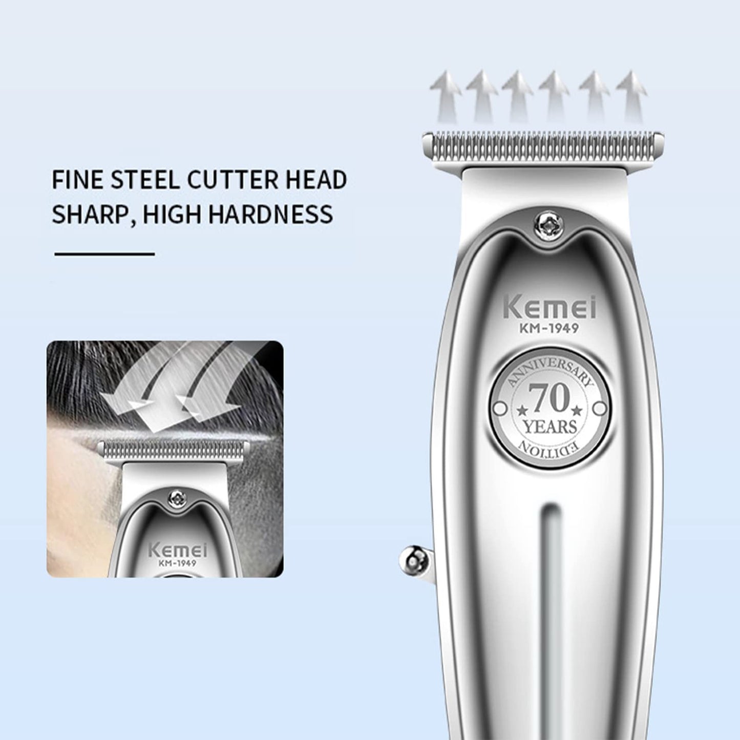 Kemei 1949 Trimmer Professional Hair Clippers for Men Zero Gap Electric Cordless Beard/Hair Trimmer Rechargeable T-Blade Haircut Machine for Stylists and Barbers Grooming Kit, Silver