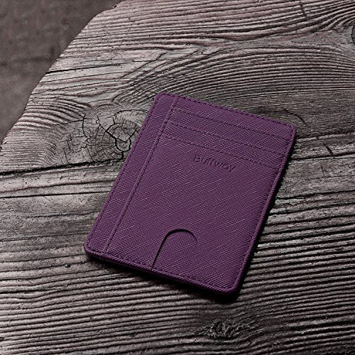 Buffway Slim Minimalist Front Pocket RFID Blocking Leather Wallets for Men and Women - Cross Purple