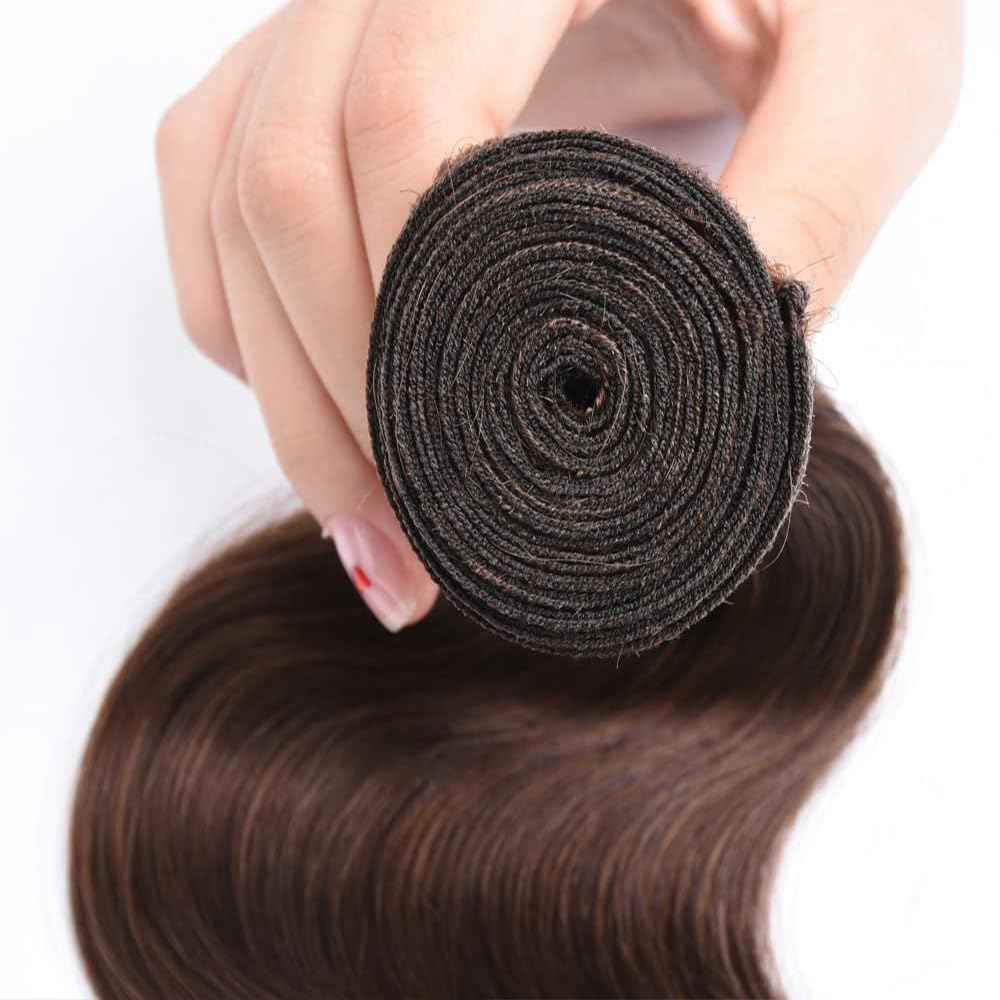 Color 4 Bundles Human Hair Dark Brown Body Wave Bundles Double Weft Brazilian Virgin Chocolate Brown Human Hair Extensions Silky and Soft for Black Women (10 12 14 inch 3 Bundles)