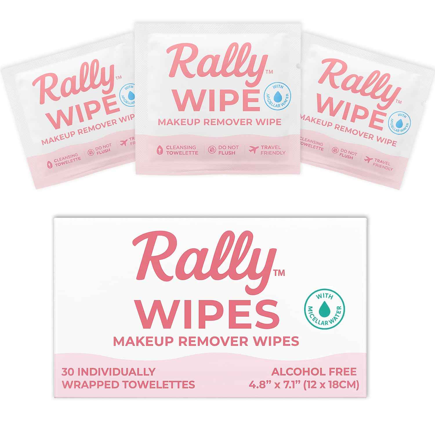 Rally Wipes – Mess-Free Makeup Remover Wipes with Micellar Water – Bulk Facial Cleansing Individually Wrapped for Travel, Gym, Car & Purse (150 Count)