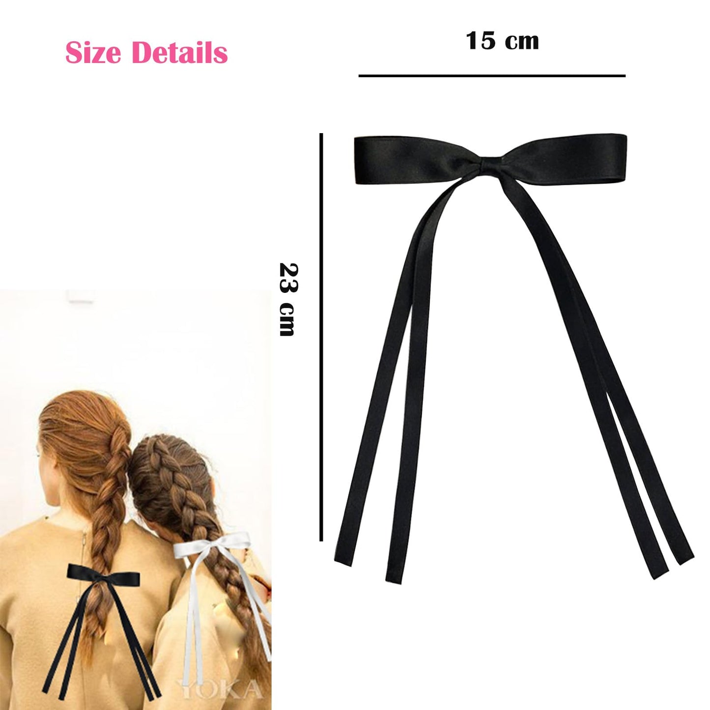 SALOCY Hair Accessories Set: 4 PCS Tassel Bowknot Hair Clips with Long Tails, Large Satin Ribbon Bows for Hair Design (Black, Red, Green, White)