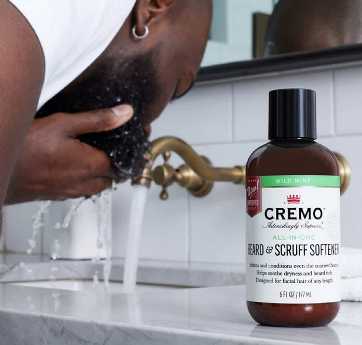 Cremo Wild Mint Beard & Scruff Softener, Softens and Conditions Coarse Facial Hair of All Lengths in Just 30 Seconds, 6 Fl Oz