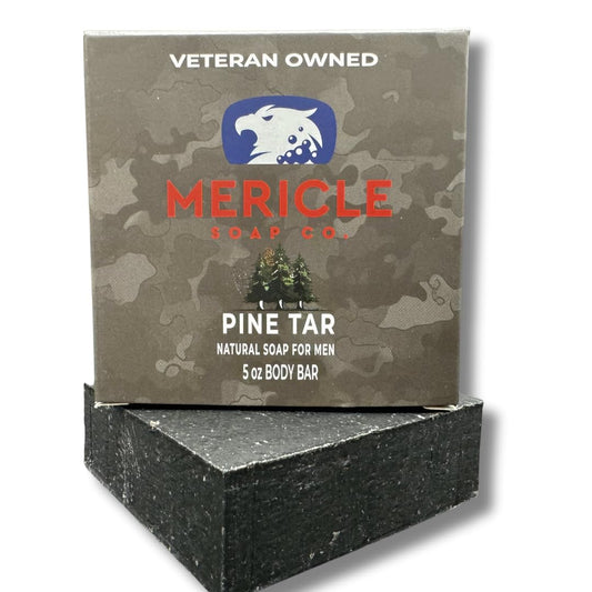 Mericle Soap Co. Pine Tar Organic 5oz Body Bar | Traditional Cold Process Technology | 100% Organic & Natural Ingredients | No Harsh Chemicals | Exfoliating | Made in the USA