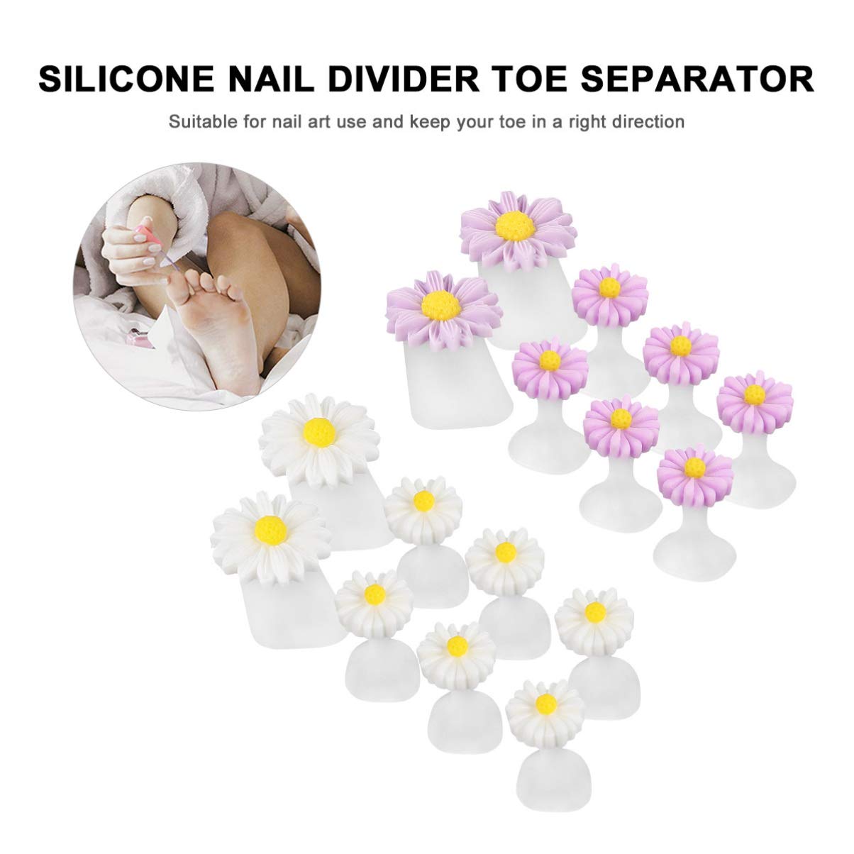 Beaupretty 16 Pieces Daisy Flower Silicone Toe Separators Spacers Spreaders Cushions Toes Dividers Pedicures Nail Art Tools Polish Guards for Home Salon