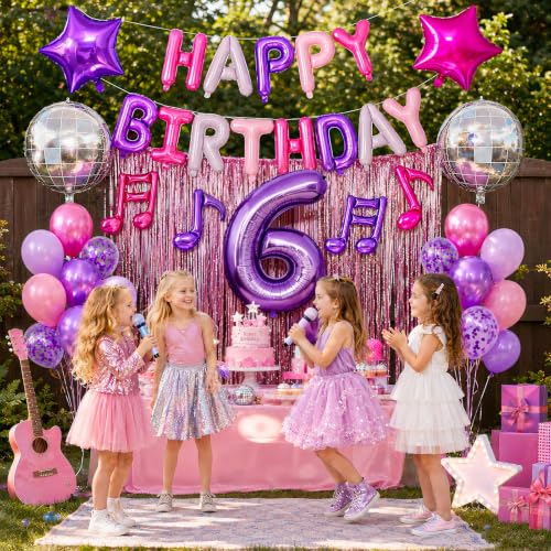 Kpop Music Birthday Balloon Set - Pink Purple 6th Birthday Decorations