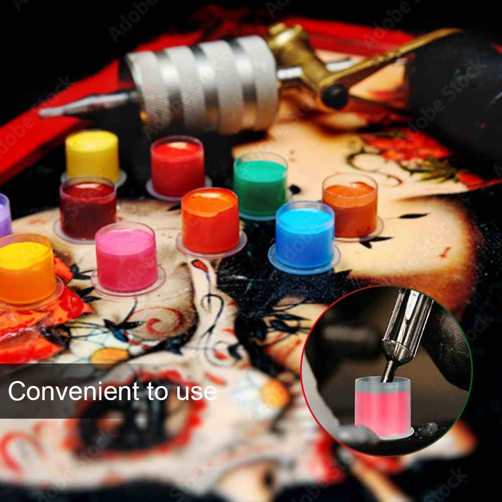 1000Pcs Tattoo Ink Caps with Base - Gakonp 11mm Tattoo Ink Cups Disposable Ink Caps Plastic Pigment Cups for Tattoo Supplies