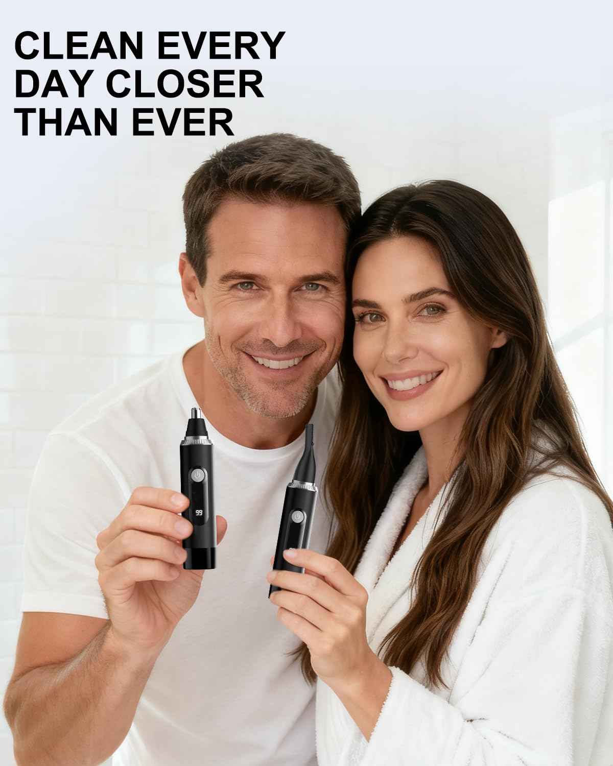 RAXMETRY Nose Hair Trimmer for Men and Women,2025 Professional Painless IPX7 Waterproof Eyebrow & Facial Hair Trimmer,USB Rechargeable with LED Display Dual-Edge Blades for Smoother Cutting,Silver