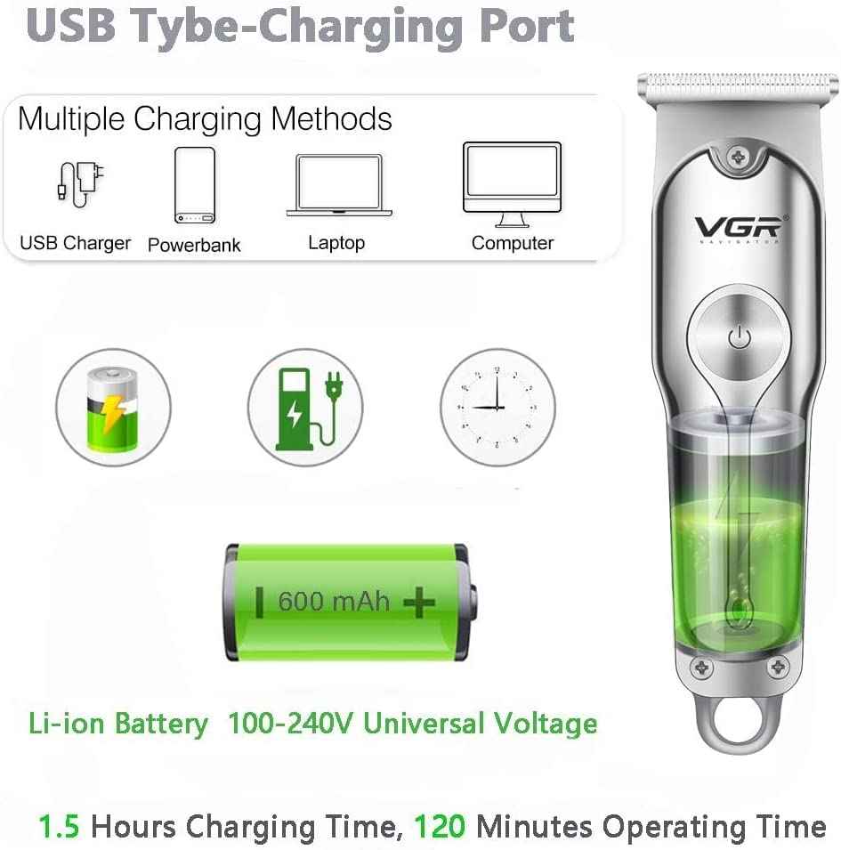 Electric Hairdresser, Cordless Close Cutting T-Blade Trimmer Kit for Family Cordless Grooming Kit (Silver)