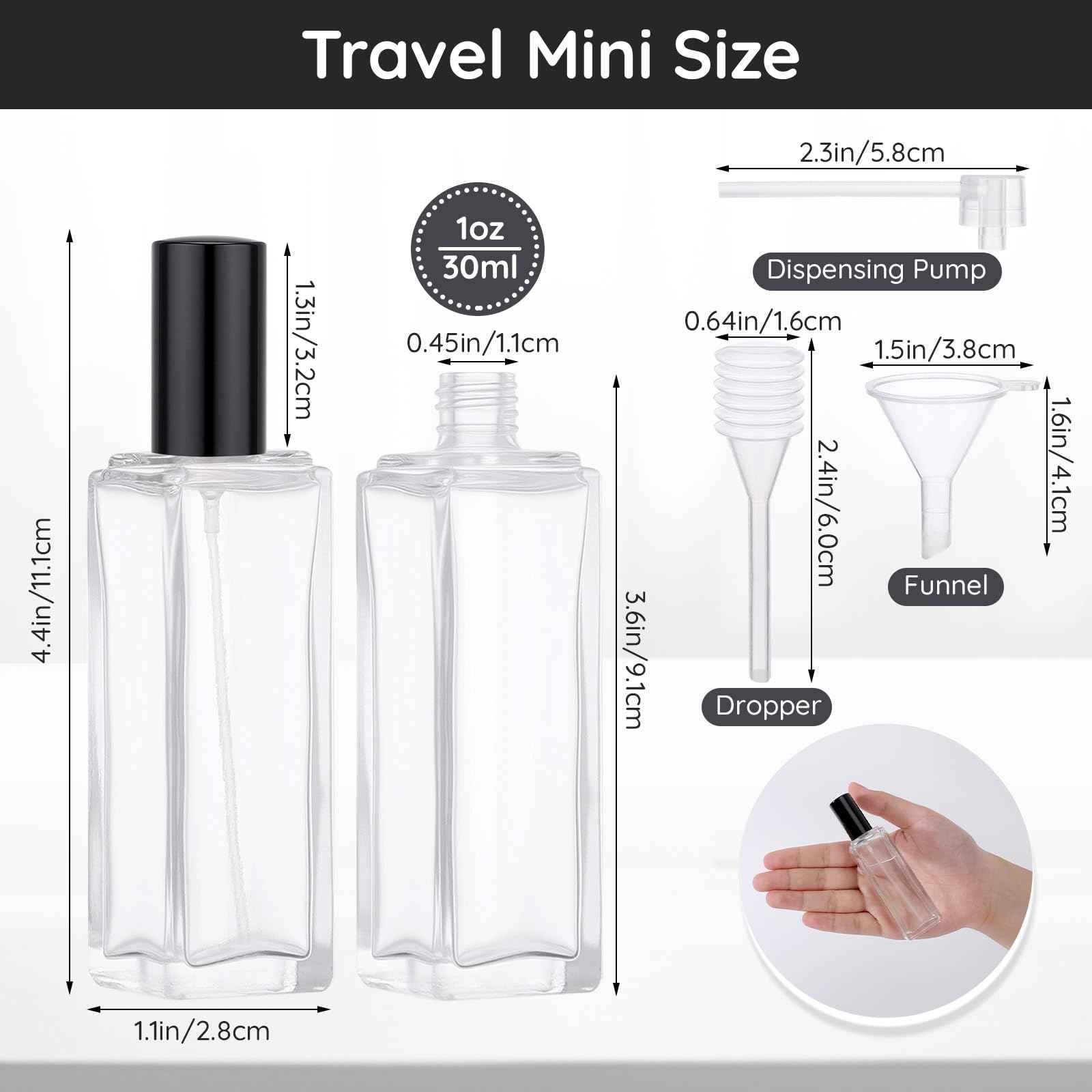 Segbeauty 20pcs 1oz Refillable Glass Perfume Spray Bottle, Empty Travel Cologne Sprayer, 30ml Travel Atomizer Sprayer for Perfume Glass Spray Bottles, Bulk Fragrance Atomizer with Dispensing Tool