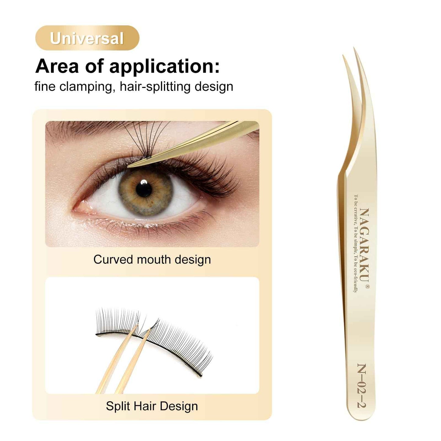NAGARAKU Eyelash Extension Tweezers Gold Straight Curved Angled Long tip Volume Cluster Light Weight Easy Fanning Tweezer Stainless Steel Precision 1 Pair Lash Applicator Tool (N-02-2 & N-03-2)