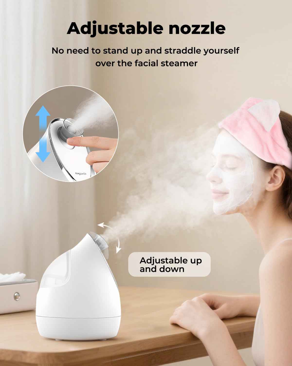 Kingsmile Facial Steamer for Face, 3 in 1 Face Steamer for Facial Deep Cleaning, Compact Nano Steamer - Aromatherapy, Adjustable Nozzle Warm Steam for Home SPA, Face Steamer for Sinuses with Hairband