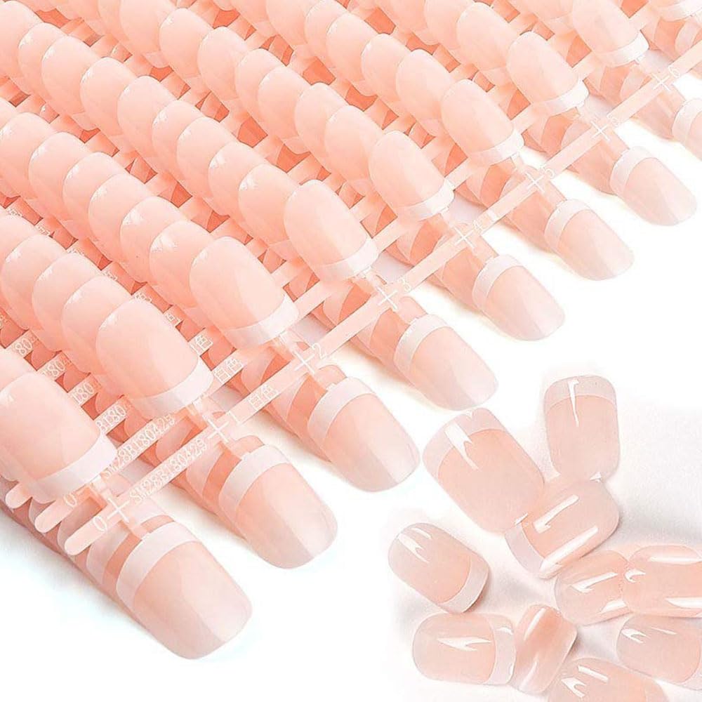 LIARTY 480 Pcs Press On Nails Short, French Tip False Nails Manicure, 12 Size Acrylic Full Cover Artificial Fake Nails, Natural