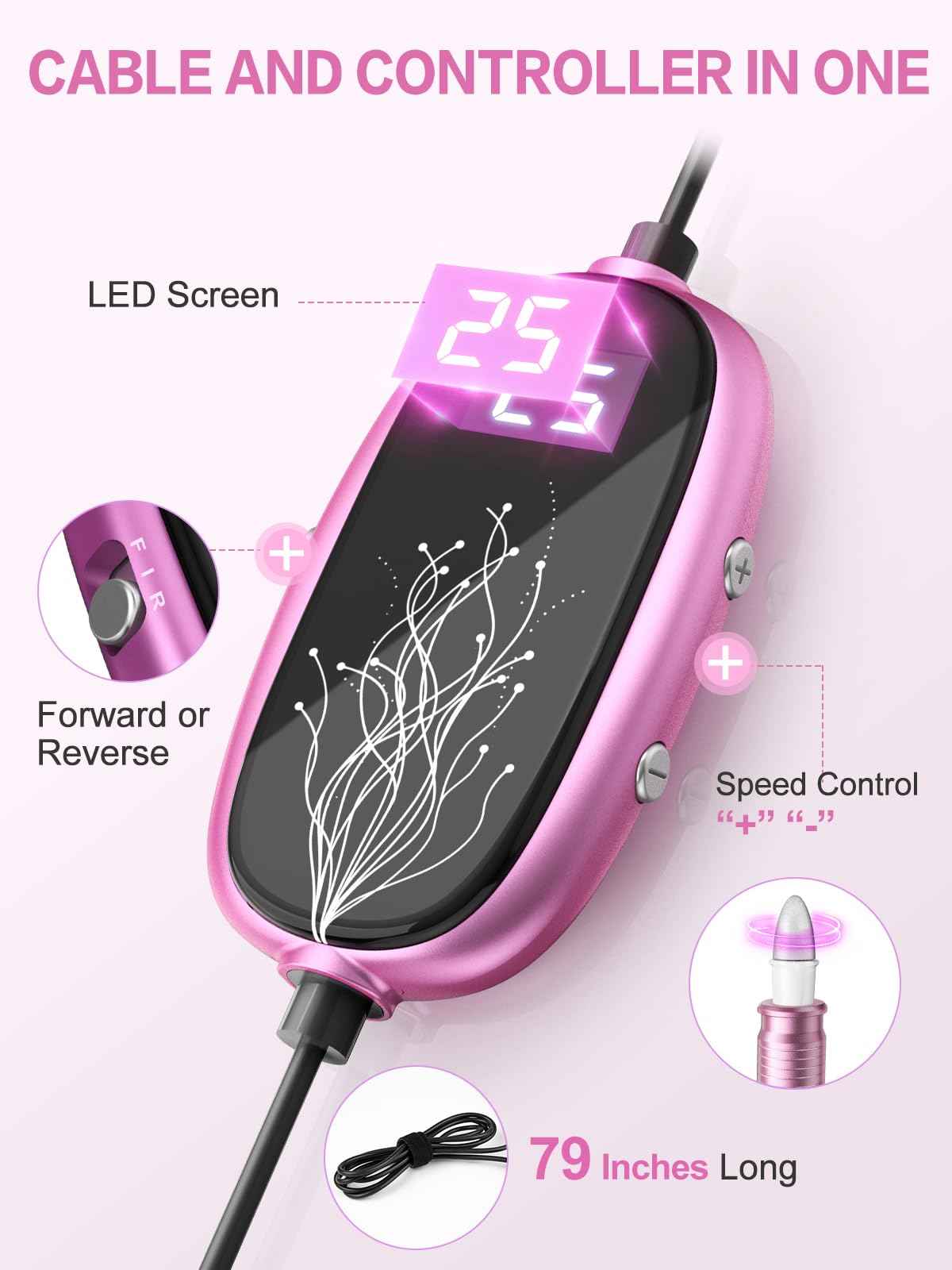 Subay Professional Manicure Pedicure Kit, Electric Nail Drill Set with LED Display, 25000RPM, 11-Piece Attachments Plus 20 Sanding Bands, Nail Grinder Tool for Women Men Baby Pets, with Dust Brush