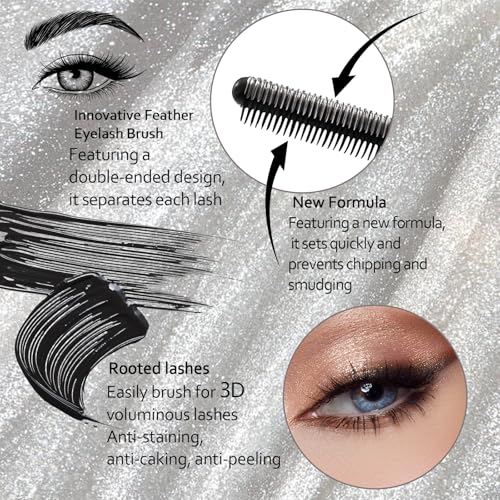 2PCS Iron Wand Mascara, Feather Lash Iron Mascara, Metal Mascara Wand, 3d Curling Eyelash, Added Fiber, Natural Length Slim Volume Building, Long-Lasting Smudge-Proof