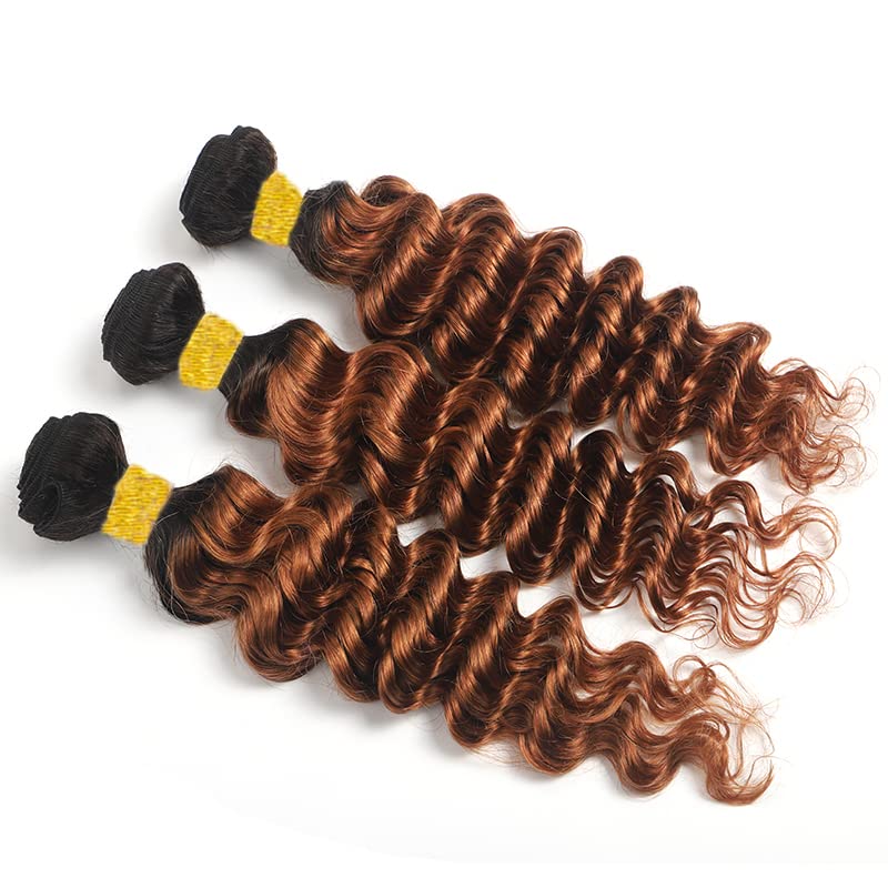 Fridnae 1B30 Ombre Deep Wave Human Hair Bundles - 12-34 Inch